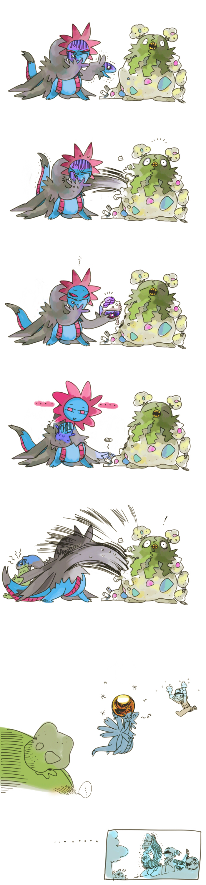 hilbert, hydreigon, and garbodor (pokemon and 1 more) drawn by gh_(ront)