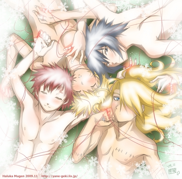 uzumaki naruto, uchiha sasuke, deidara, and gaara (naruto and 1 more) drawn by haluka_mugen