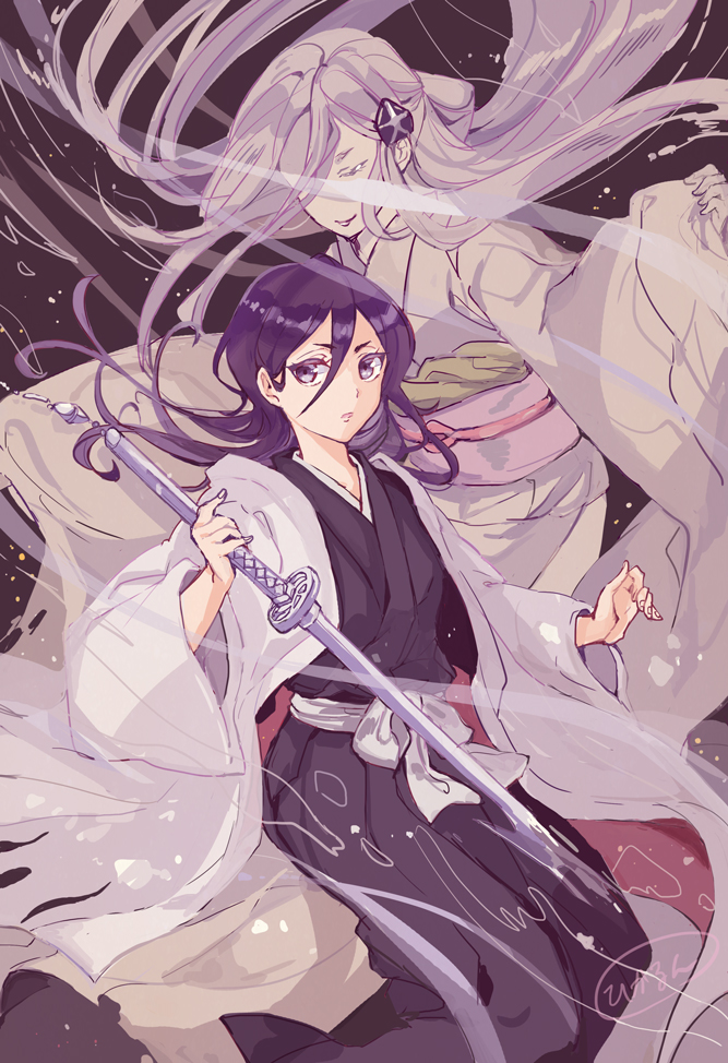 kuchiki rukia and sode no shirayuki (bleach) drawn by hara_hikaru
