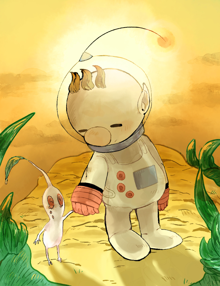 olimar and white pikmin (pikmin) drawn by mnb@egaragamaigo