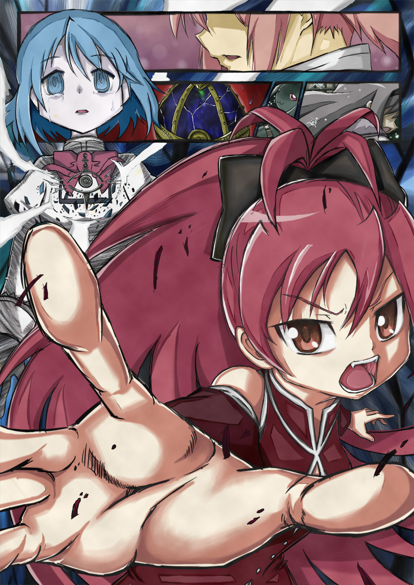 akemi homura, kaname madoka, miki sayaka, sakura kyoko, and kyubey (mahou shoujo madoka magica) drawn by hiyoko_(m8)