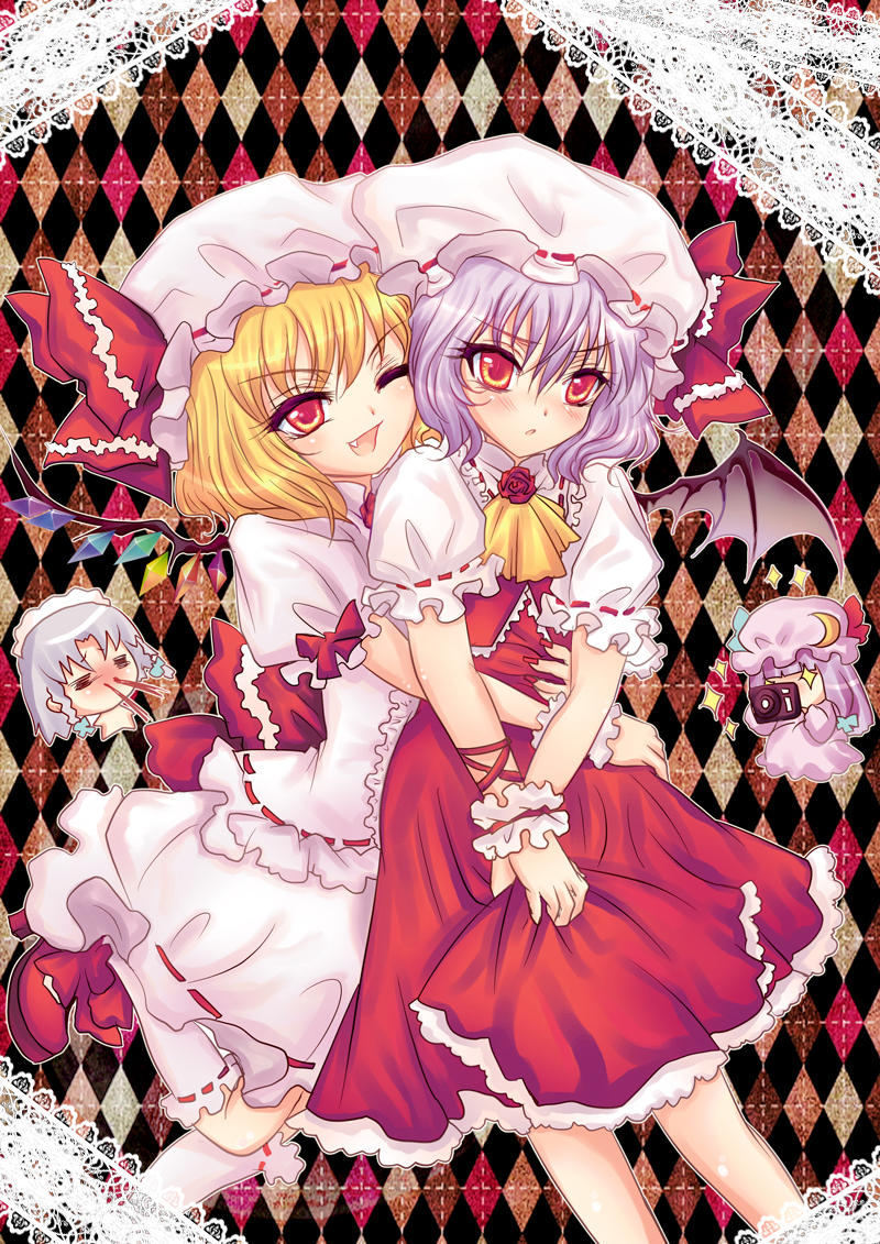 remilia scarlet, flandre scarlet, izayoi sakuya, and patchouli knowledge (touhou) drawn by riyun_(halodark)