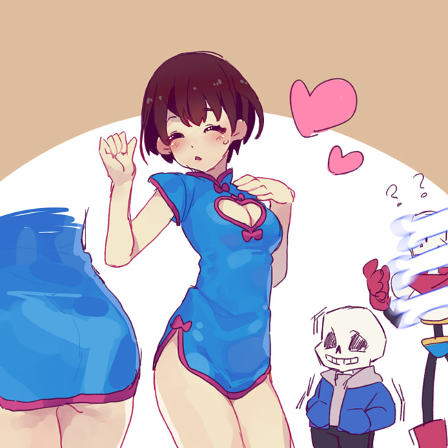 frisk, sans, and papyrus (undertale) drawn by tenya_mizuki