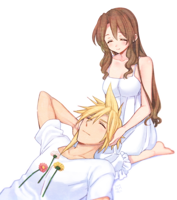 cloud strife and aerith gainsborough (final fantasy and 1 more) drawn by krudears