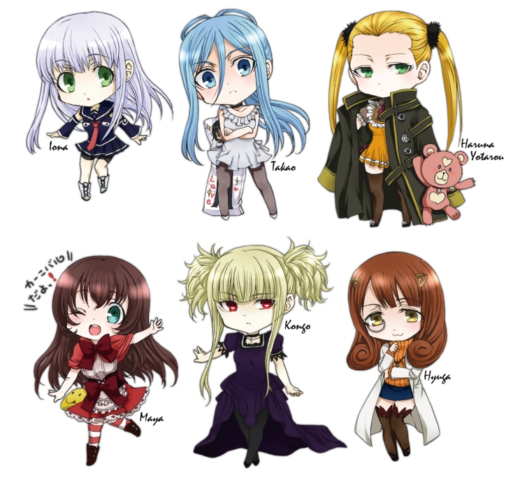 kongou, takao, iona, haruna, kirishima, and 3 more (aoki hagane no arpeggio) drawn by ryokuya