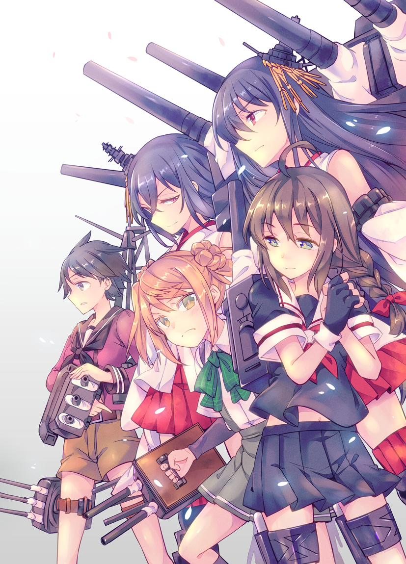 shigure, yamashiro, fusou, mogami, and michishio (kantai collection) drawn by takitarou