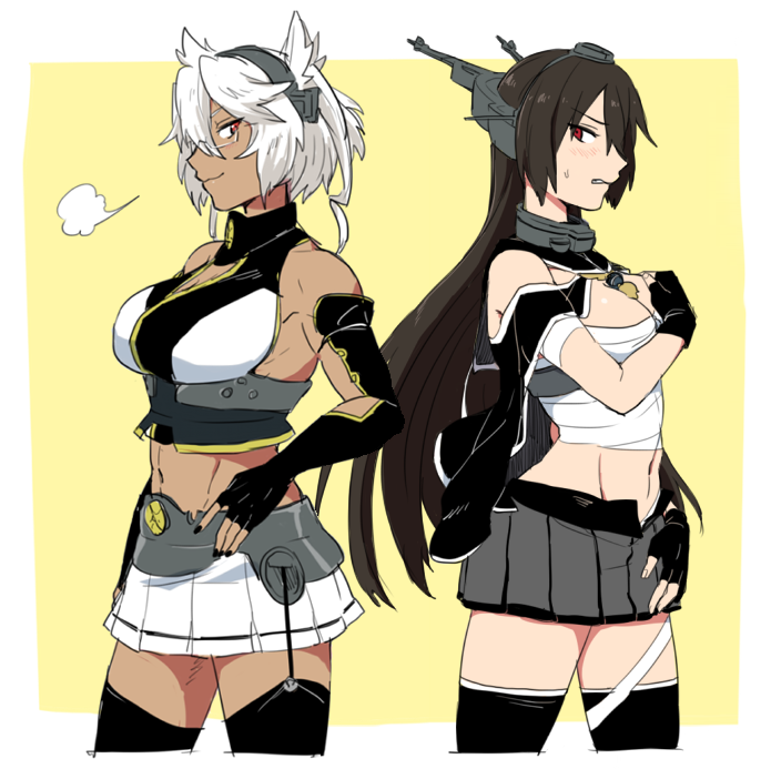 nagato, musashi, and musashi kai (kantai collection) drawn by ikeshita_moyuko