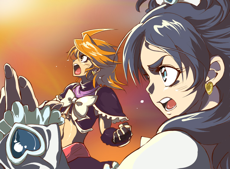 misumi nagisa, yukishiro honoka, cure black, and cure white (precure and 1 more) drawn by yamauri