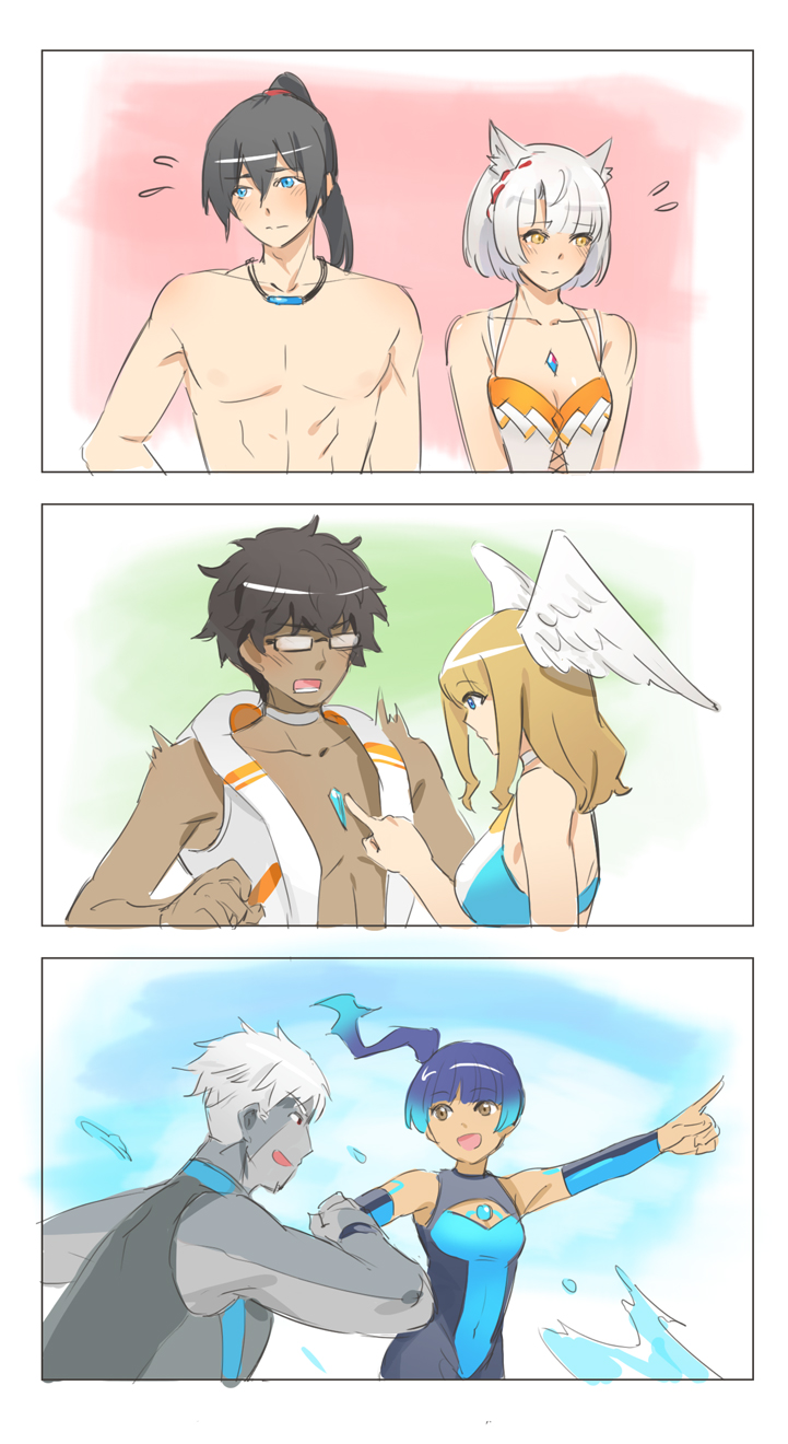 mio, eunie, sena, noah, taion, and 1 more (xenoblade chronicles and 1 more) drawn by npc_(nemui)