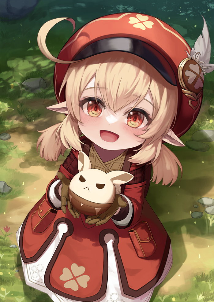 klee and jumpy dumpty (genshin impact) drawn by mookyuu9