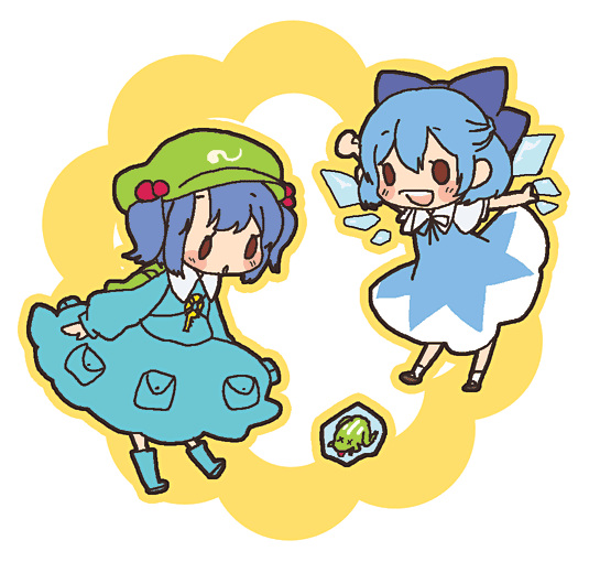 cirno and kawashiro nitori (touhou) drawn by mitsubachi_koucha