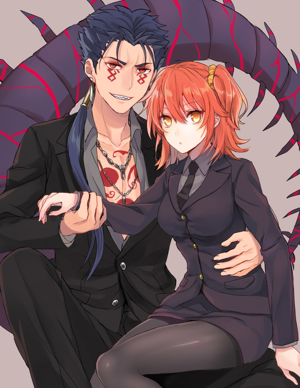 fujimaru ritsuka, cu chulainn, and cu chulainn alter (fate and 1 more) drawn by shidomura