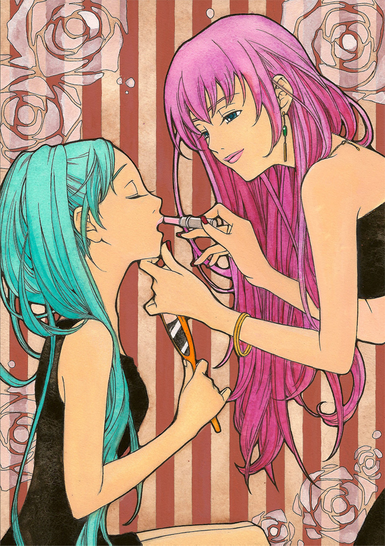 hatsune miku and megurine luka (vocaloid) drawn by sayococco