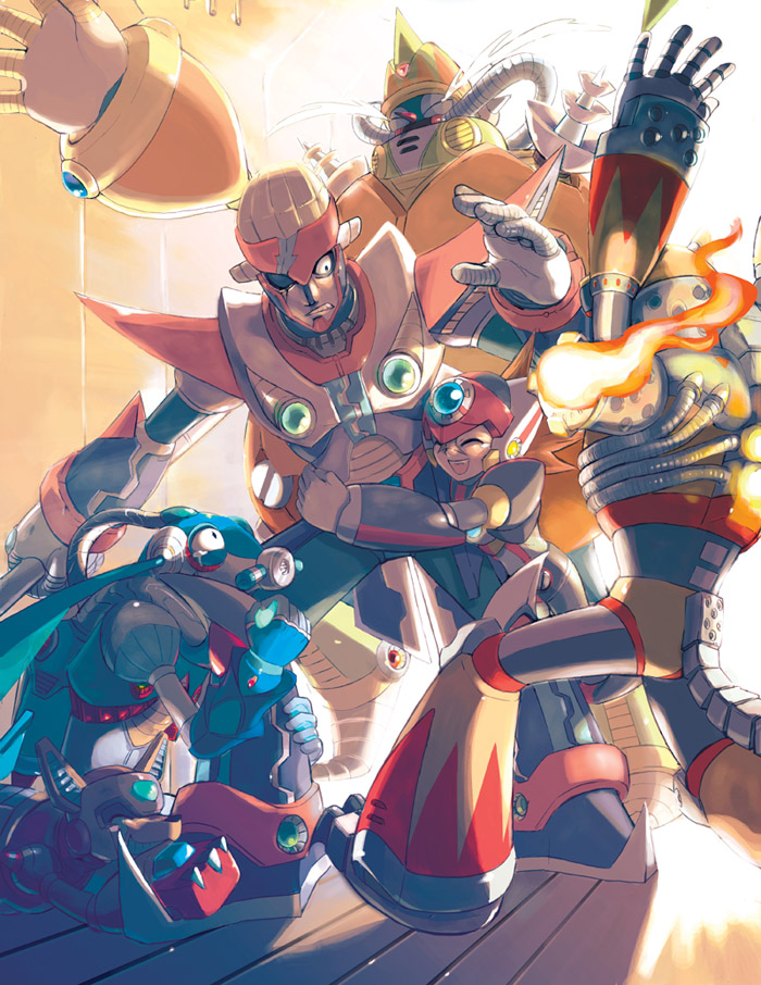 axl, red, splash warfly, flame hyenard, tornado tonion, and 1 more (mega man and 2 more) drawn by maya_petersen