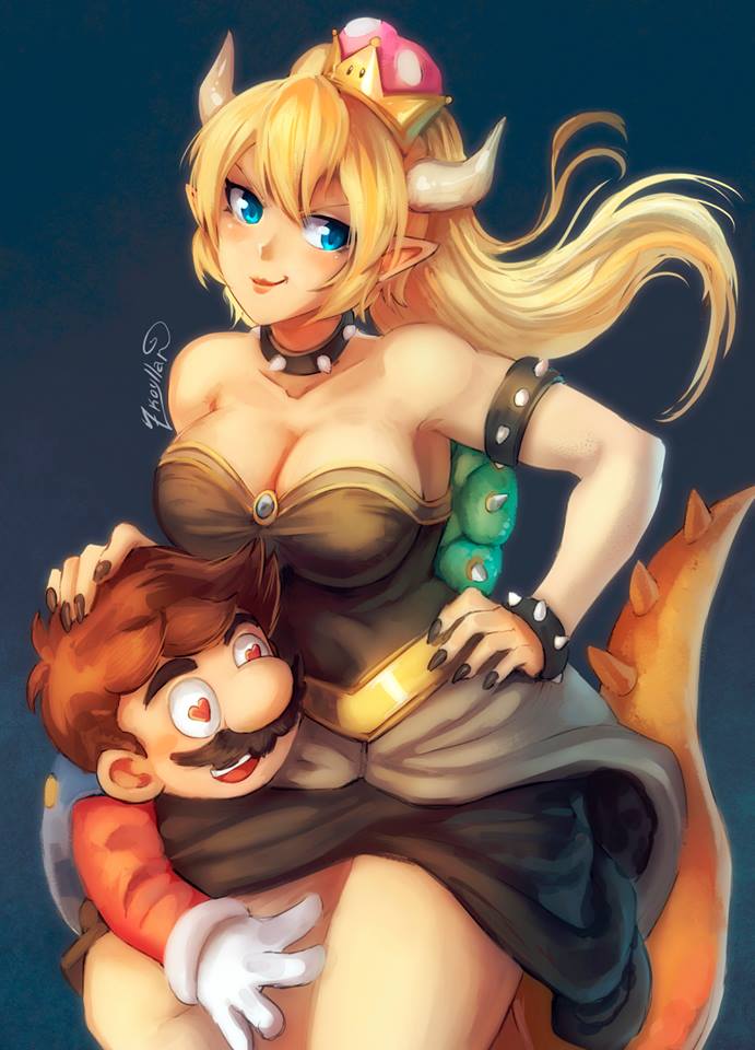 mario and bowsette (mario and 1 more) drawn by zkoyllar