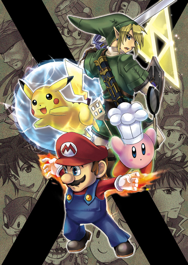 link, pikachu, kirby, samus aran, red, and 11 more (pokemon and 17 more) drawn by tomone