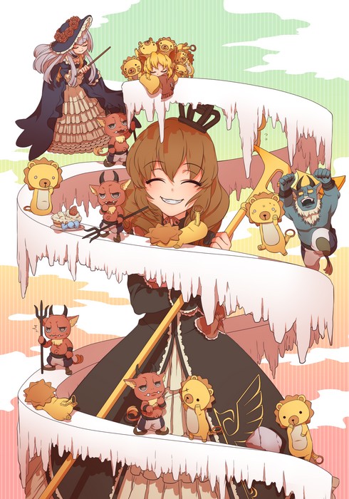 ushiromiya maria, virgilia, sakutarou, and maria (umineko no naku koro ni) drawn by niso