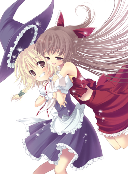 hakurei reimu and kirisame marisa (touhou) drawn by futaba_miwa