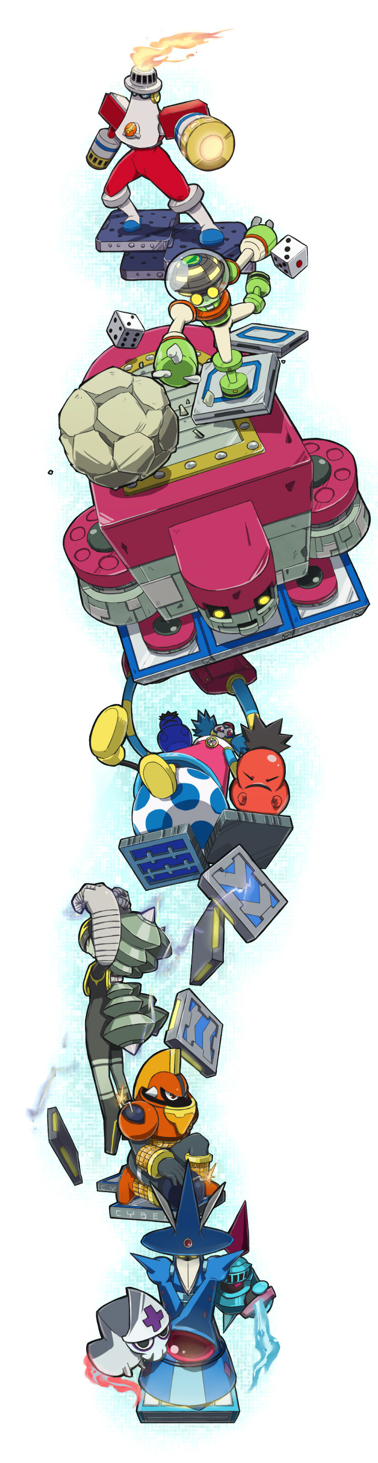numberman.exe, fireman.exe, elecman.exe, colorman.exe, magicman.exe, and 2 more (mega man and 2 more) drawn by odo_7ta