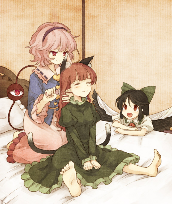 komeiji satori, reiuji utsuho, and kaenbyou rin (touhou) drawn by urin |  Danbooru