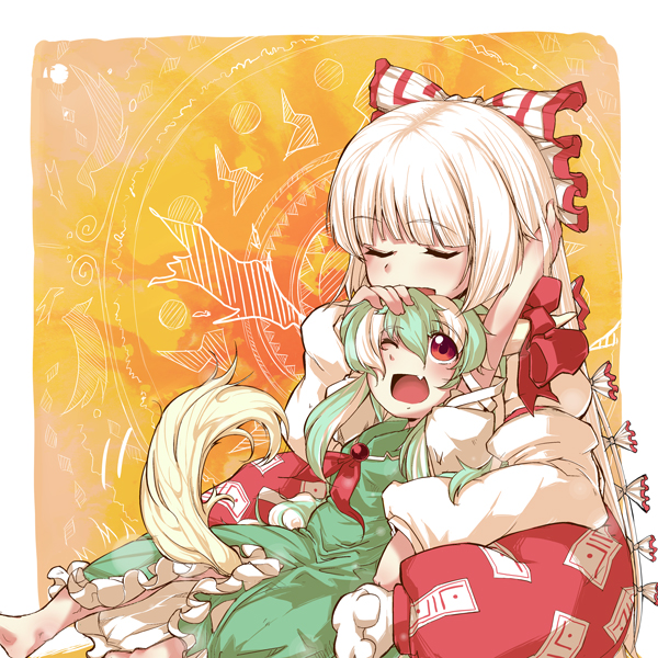 fujiwara no mokou, kamishirasawa keine, and ex-keine (touhou) drawn by hidori_(hibi_toridori)