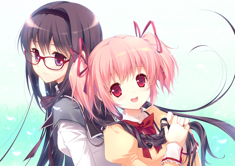 akemi homura and kaname madoka (mahou shoujo madoka magica) drawn by shirahane_nao