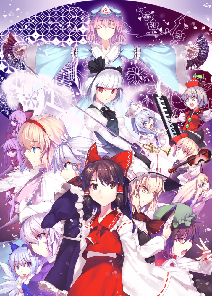 hakurei reimu, kirisame marisa, izayoi sakuya, konpaku youmu, alice margatroid, and 9 more (touhou and 1 more) drawn by kaiza_(rider000)