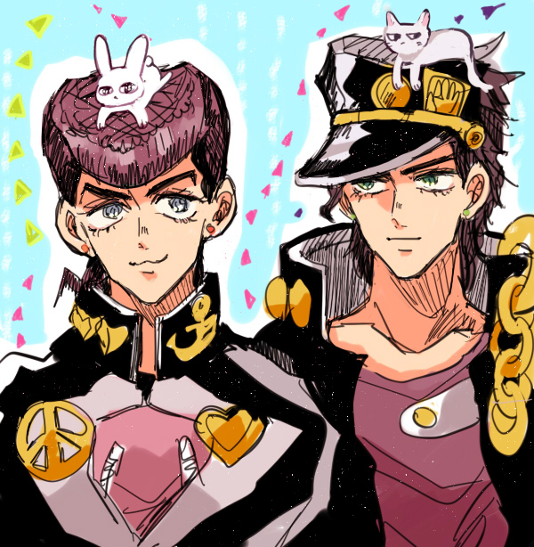 kujo jotaro and higashikata josuke (jojo no kimyou na bouken and 1 more) drawn by sahau228