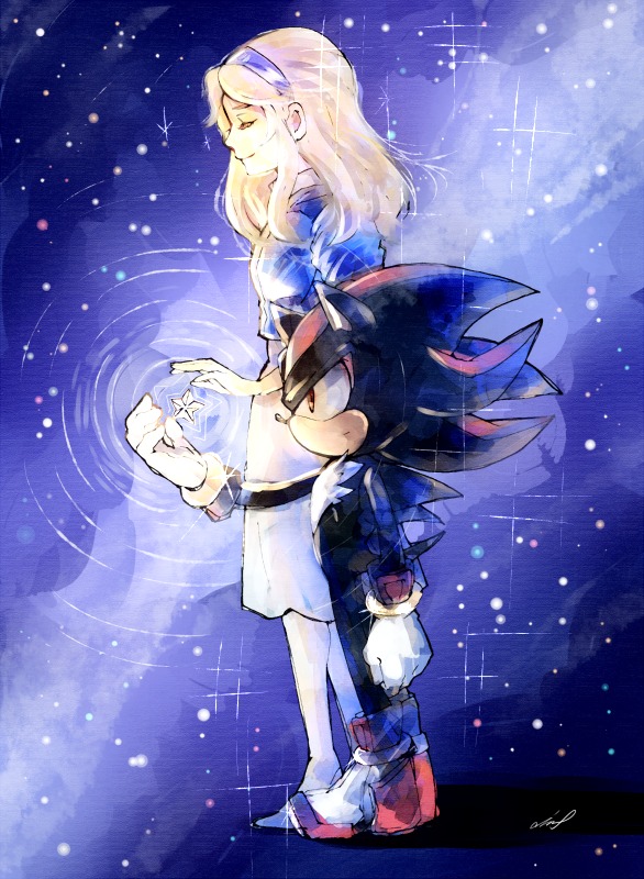 shadow the hedgehog and maria robotnik (sonic) drawn by aimf