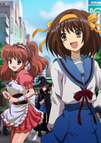 suzumiya haruhi, nagato yuki, and asahina mikuru (suzumiya haruhi no yuuutsu) drawn by midori_(searchlight)
