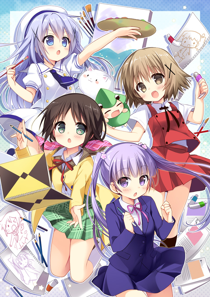 kafuu chino, tippy, yuno, suzukaze aoba, ume-sensei, and 1 more (gochuumon wa usagi desu ka? and 4 more) drawn by nagayama_yuunon