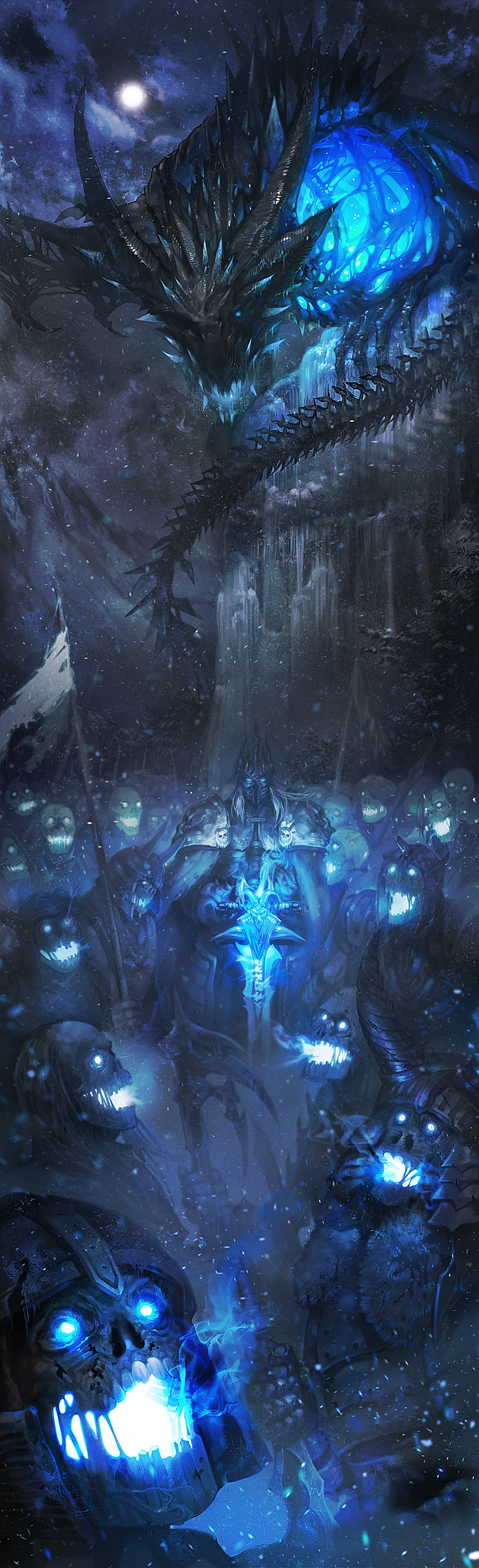 arthas menethil, lich king, and sindragosa (warcraft and 1 more) drawn by choebab