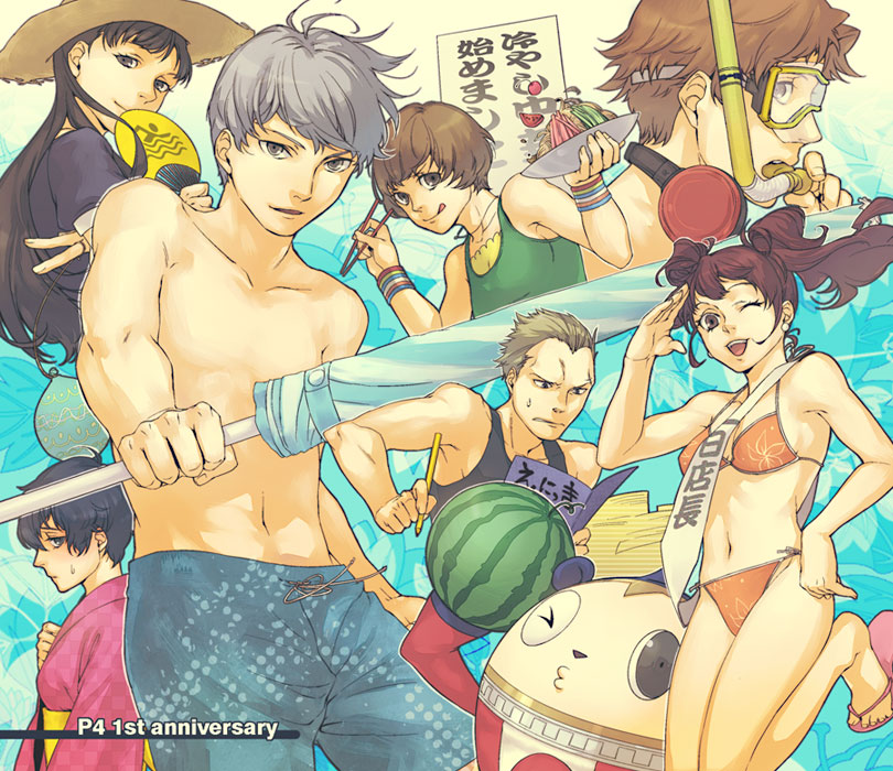 narukami yu, shirogane naoto, satonaka chie, kujikawa rise, amagi yukiko, and 3 more (persona and 1 more) drawn by aqlism
