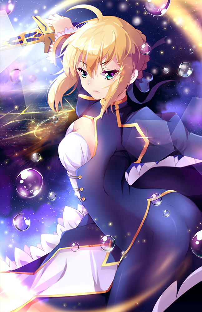 artoria pendragon and saber (fate and 1 more) drawn by squchan