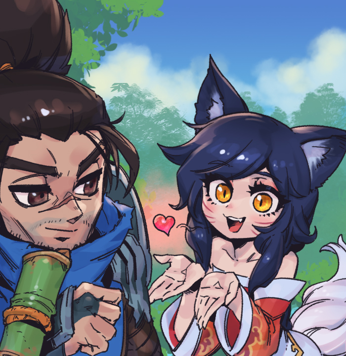 ahri and yasuo (league of legends) drawn by phantom_ix_row
