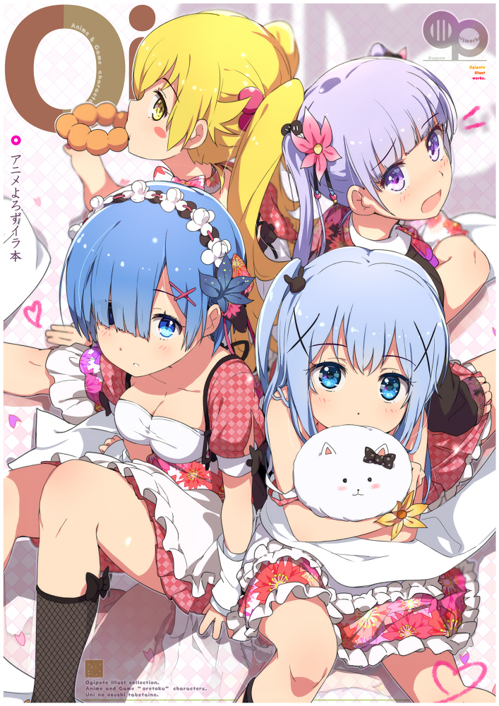 rem, kafuu chino, oshino shinobu, tippy, suzukaze aoba, and 1 more (re:zero kara hajimeru isekai seikatsu and 3 more) drawn by ogipote