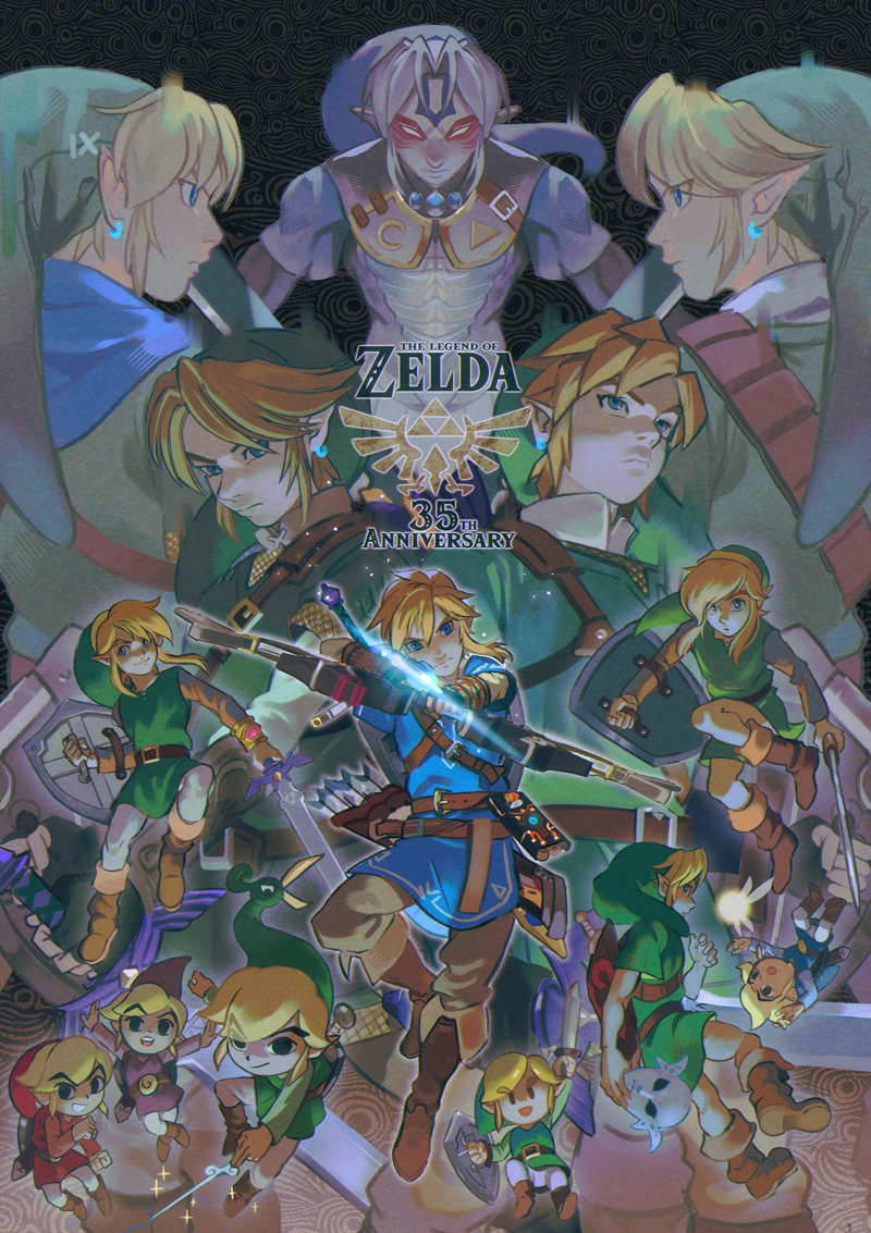 link, toon link, young link, fierce deity, tatl, and 1 more (the legend of zelda and 14 more) drawn by uzucake