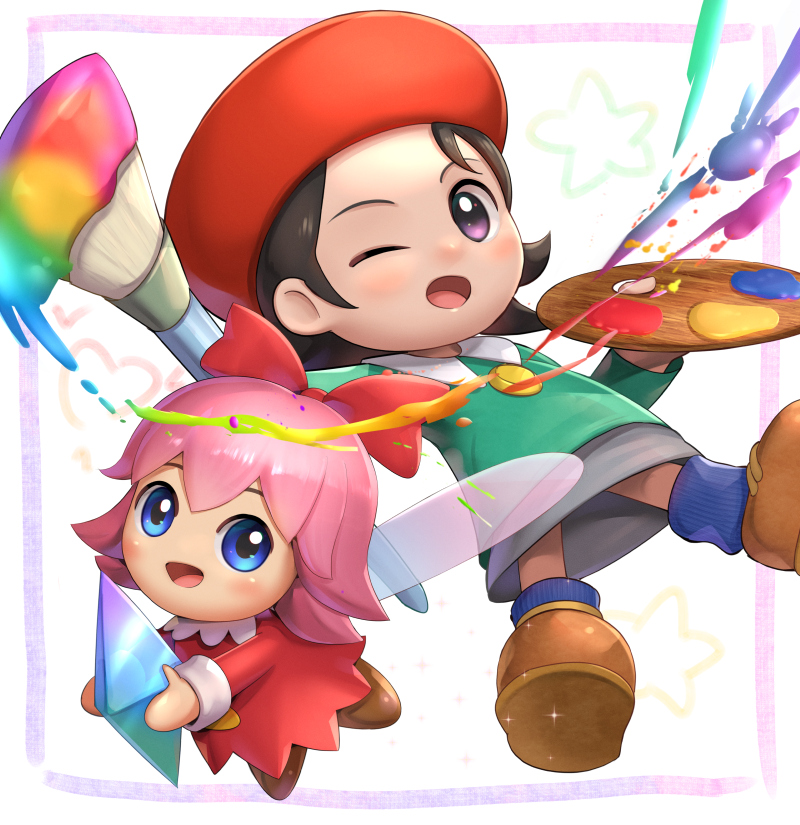 adeleine and ribbon (kirby and 1 more) drawn by gonzarez