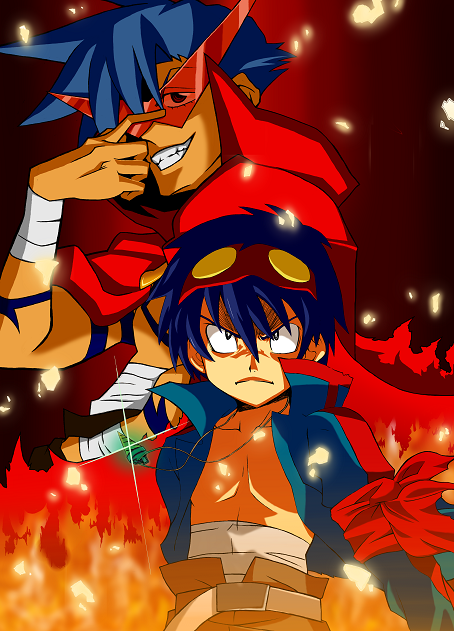 simon and kamina (tengen toppa gurren lagann) drawn by nock_(dokkoisho)