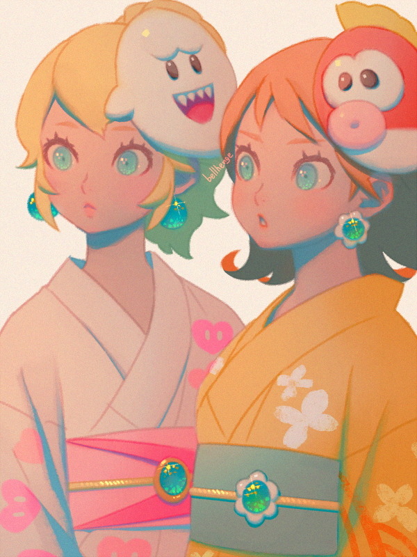 princess peach, princess daisy, boo, and cheep cheep (mario and 2 more) drawn by bellhenge