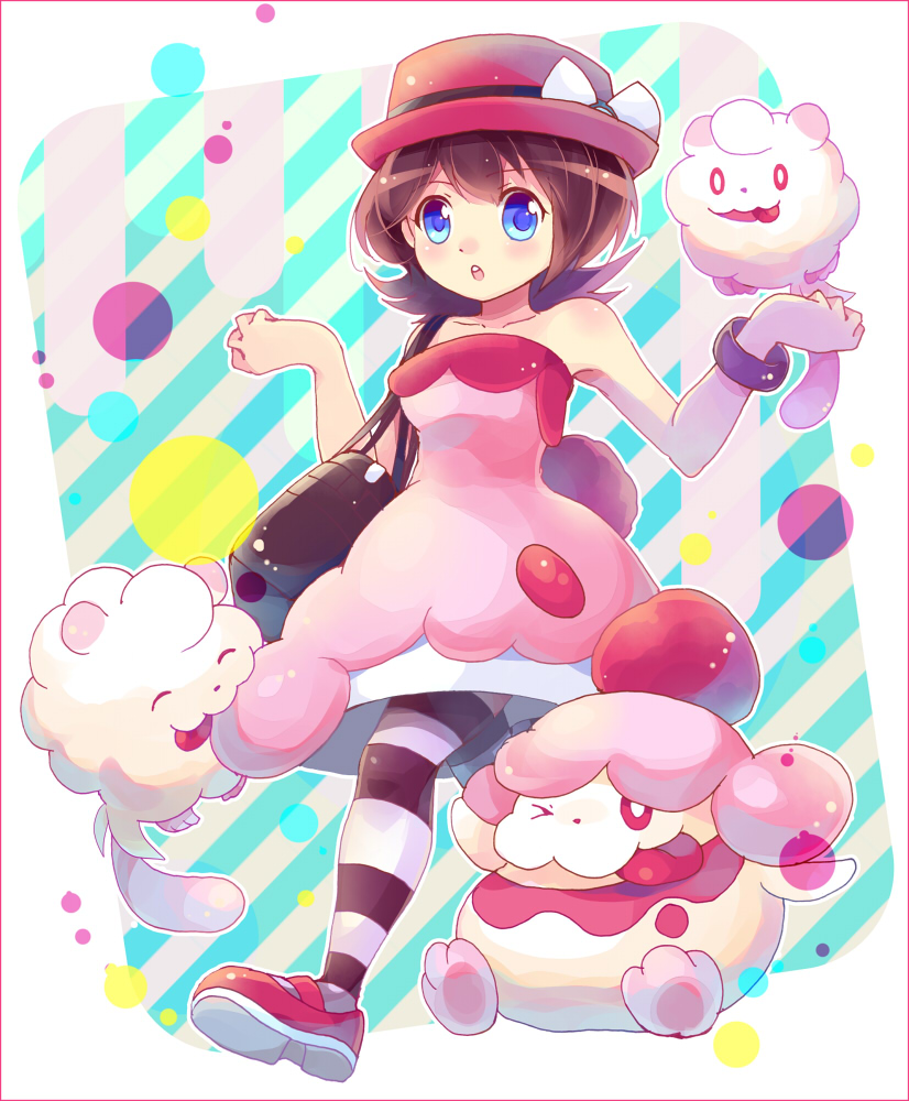 serena, swirlix, and slurpuff (pokemon and 1 more) drawn by sudare_(comet_sion)