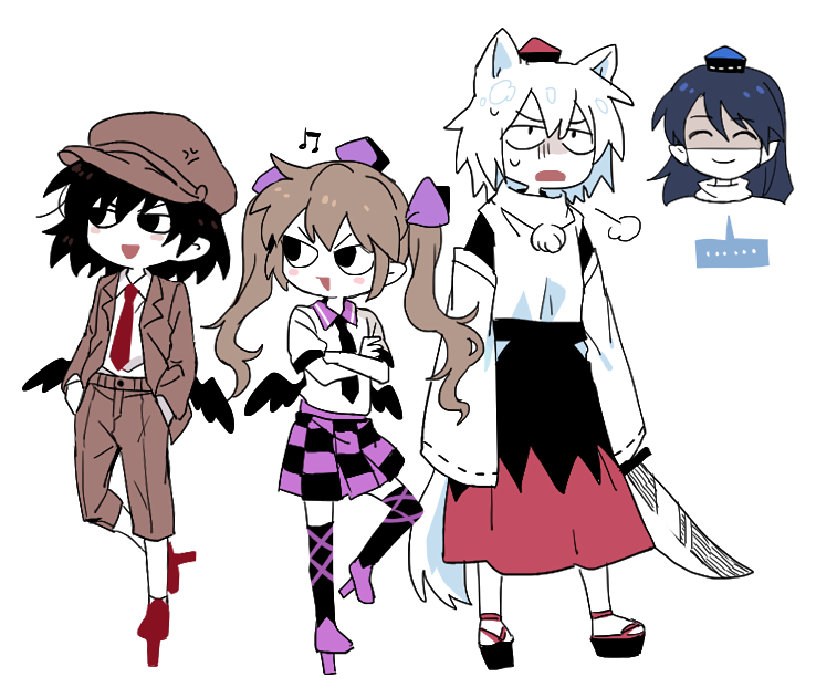 shameimaru aya, inubashiri momiji, himekaidou hatate, and iizunamaru megumu (touhou) drawn by re_ghotion