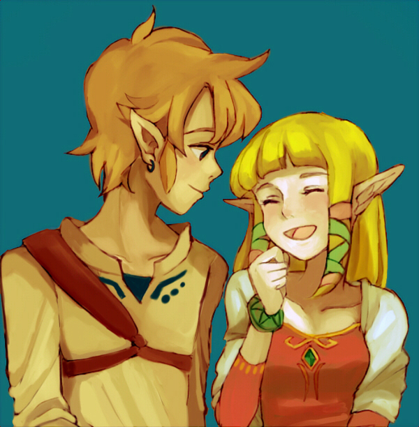 link and princess zelda (the legend of zelda and 1 more) drawn by hirumae