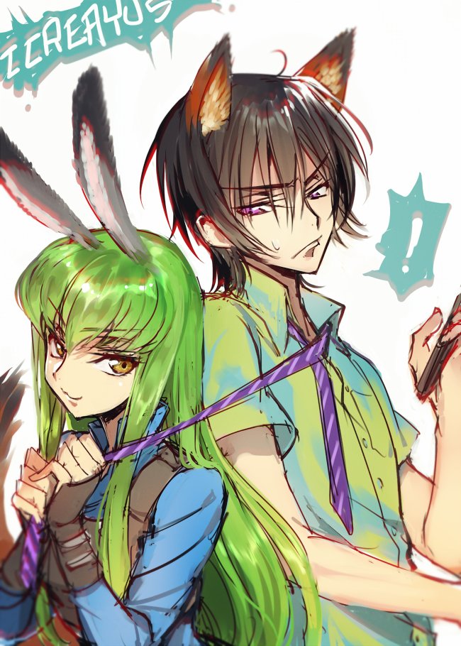 c.c., lelouch vi britannia, judy hopps, and nick wilde (code geass and 1 more) drawn by creayus