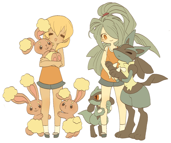 lucario, riolu, buneary, kazemaru ichirouta, and miyasaka ryou (pokemon and 1 more) drawn by tsumi_guilty
