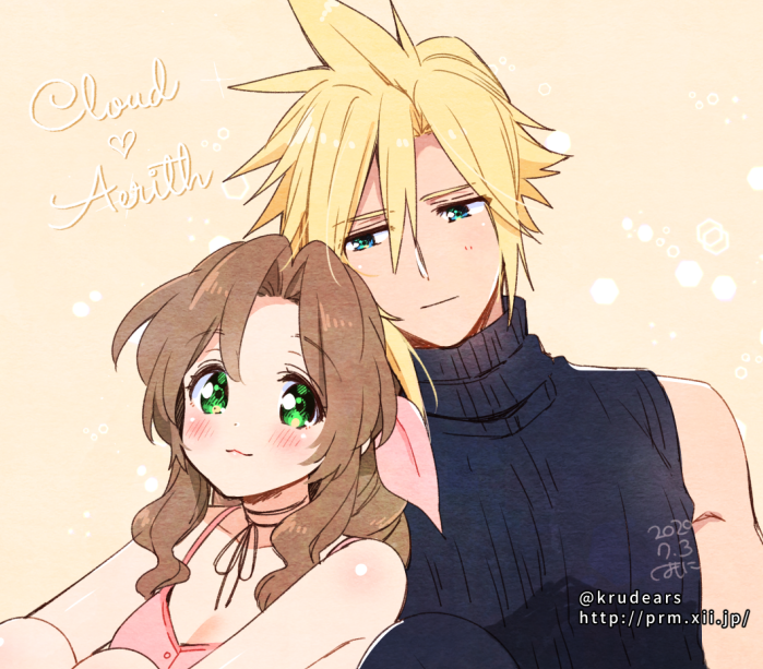 cloud strife and aerith gainsborough (final fantasy and 2 more) drawn by krudears