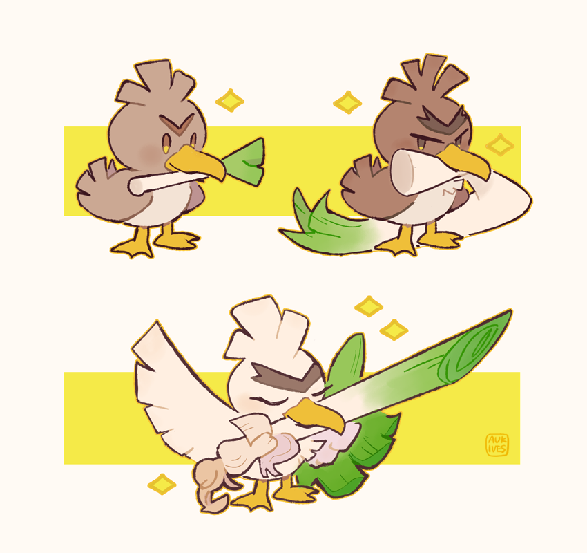 sirfetch'd, farfetch'd, and galarian farfetch'd (pokemon) drawn by aukives