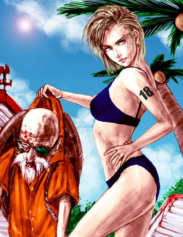 android 18 and muten roushi (dragon ball and 1 more) drawn by baryan
