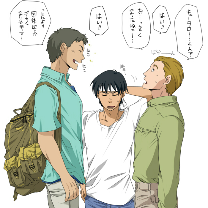 hoshino hachirouta, yuri mihairokov, and hoshino kyuutarou (planetes) drawn by kyo_s