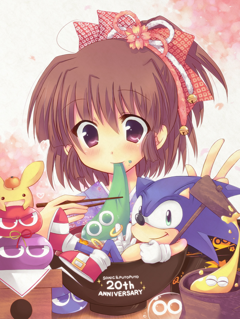 sonic the hedgehog, arle nadja, puyo, and carbuncle (sonic and 3 more) drawn by miyata_(miyatami07)